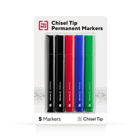 Staples TRU RED Tank Permanent Markers Chisel Tip Asst 5/Pack TR54526