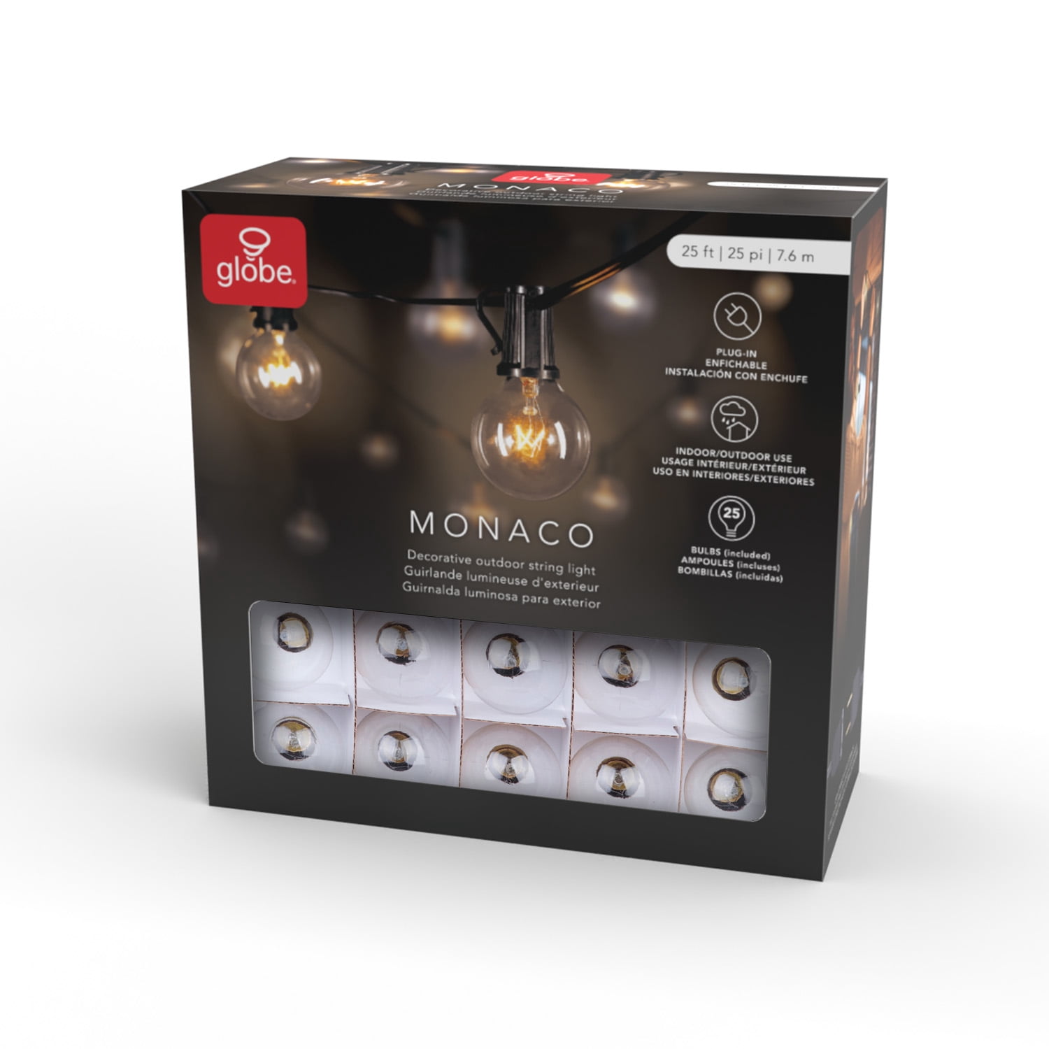 Globe Electric Monaco 25-Light 25 ft. Indoor/Outdoor Plug-In String Light, Bulbs Included