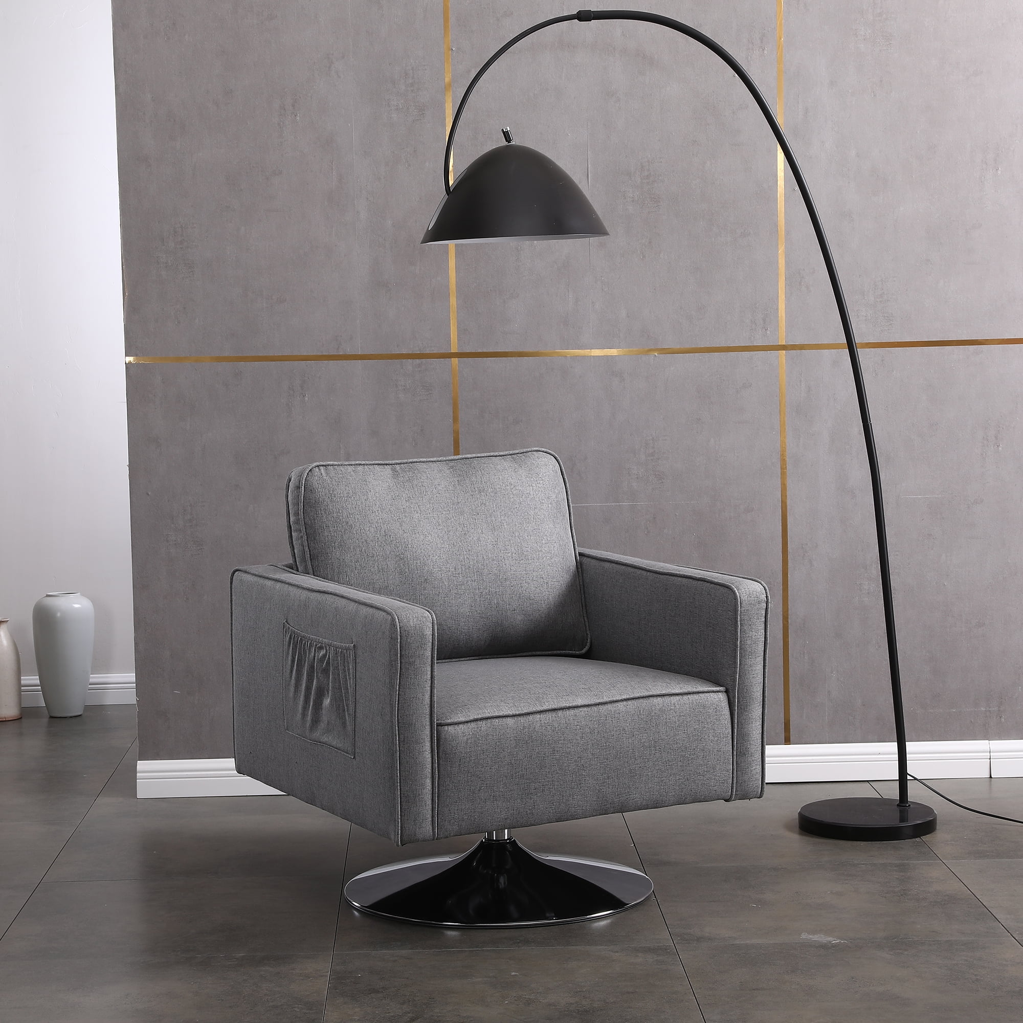 Kadyn Swivel Accent Barrel Chair, Linen Armchair with 360 Degree Swiveling and Side Pocket for Living Room, Light Grey Kadyn Swivel Accent Barrel Chair, Linen Armchair with 360 Degree Swiveling and Side Pocket for Living Room, Light Grey