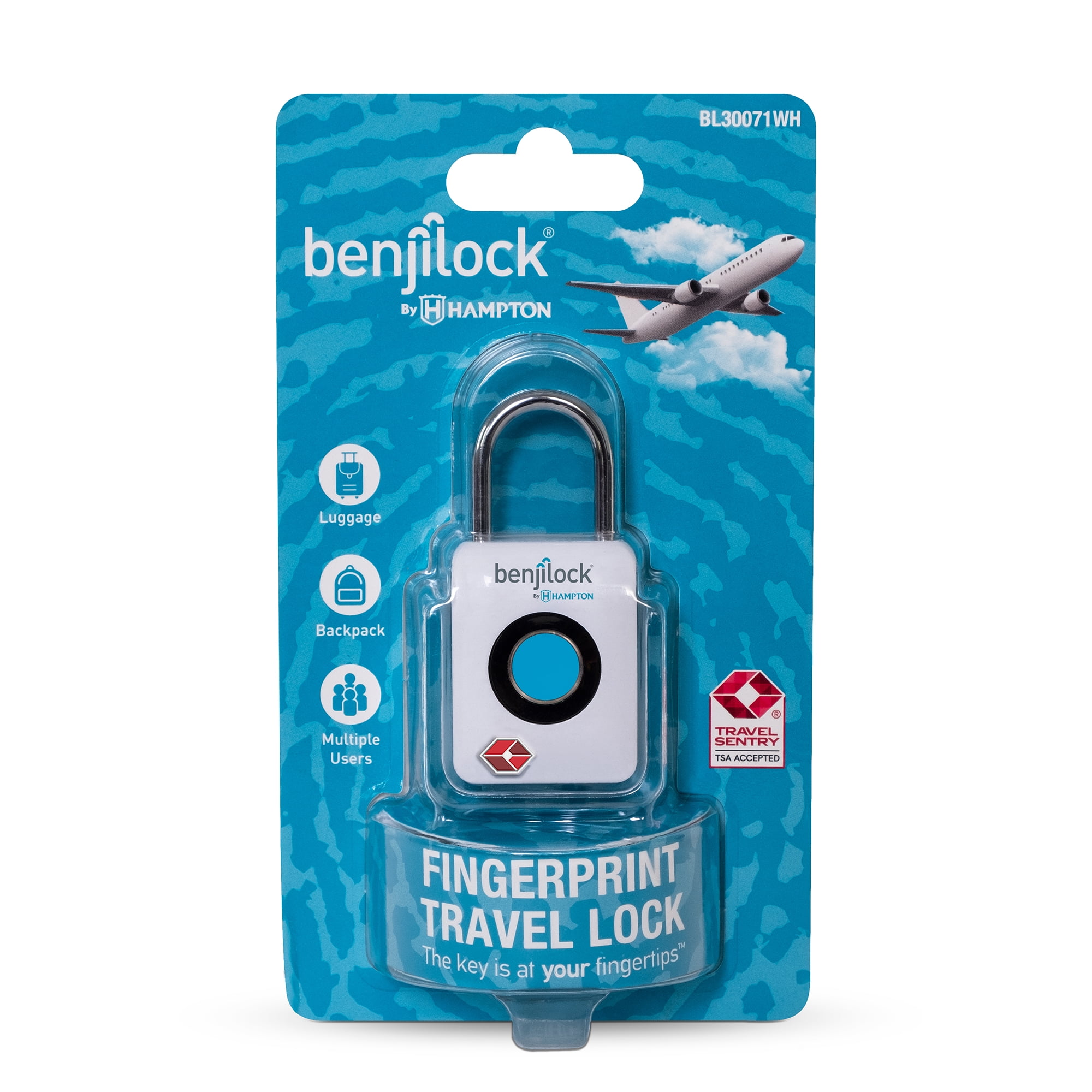 BENJILOCK BY HAMPTON TSA-Approved Fingerprint Padlock (White) 