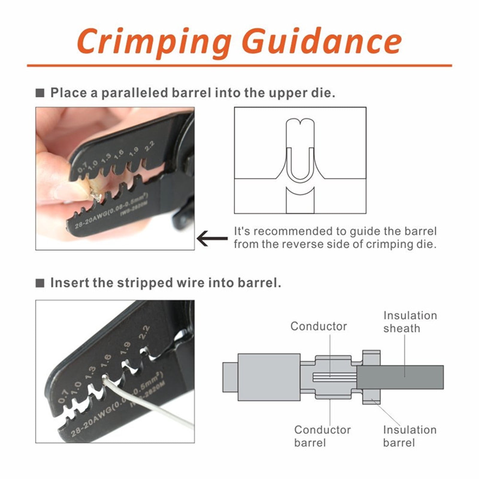 URTERYSER Multifunction Wire Cutter Open Barrels Crimping Tool Pliers for 28-20AWG Crimper Terminals Connectors Crimping Tool Color B