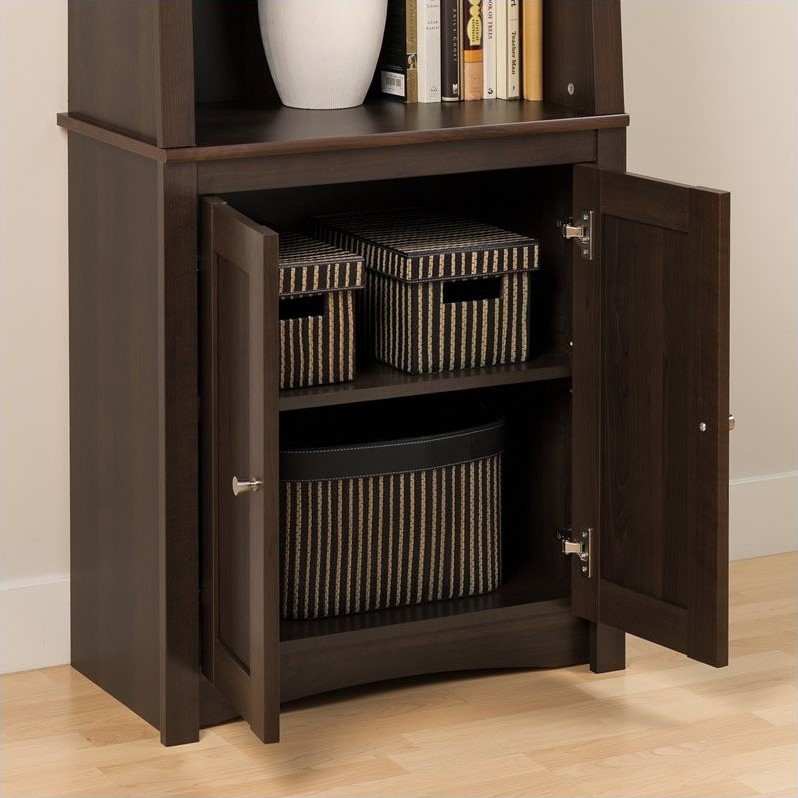 Prepac 6-Shelf Slant Back Bookcase with Doors, Espresso