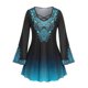 thumbnail image 1 of Tallas grandes Impresión Retro Bell Sleeve Criss Cross Tee Rosegal Mangas largas de talla grande, 1 of 5