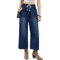 thumbnail image 4 of High Waist Women Elastic Waist Casual Ankle Capris Straight Denim Pants Drawstring Jeans, 4 of 5