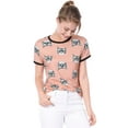 thumbnail image 1 of INSPIRE CHIC Women's Short Sleeve Contrast Cartoon Cat Pet Print Tee Ringer T-shirt Tops, 1 of 6