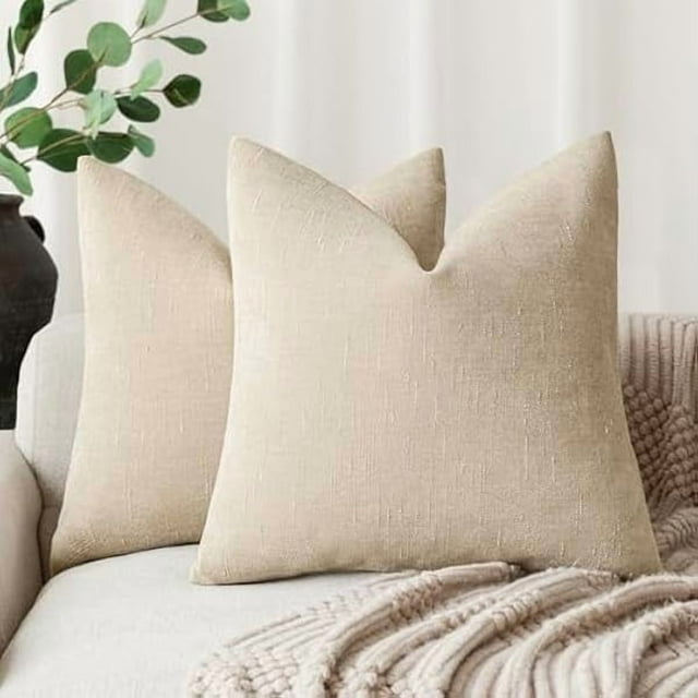 wonima44 Foindtower Pack of 2 Soft Textured Throw Decorative Pillow Covers Square Accent Solid Cushion Cover Cozy Neutral Farmhouse Pillow Case for Couch Sofa Bedroom Living Room 20x20 Inch, Beige