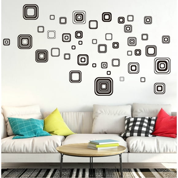 Adhesivos de pared con estampado geométrico cuadrado moderno, 50 x 70 cm, PVC