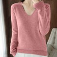 thumbnail image 4 of Scyoekwg Womens Tops V-Neck Knitted Sweater Fall Tops Trendy Solid Color Dressy Casual Blouses Loose Long Sleeve T Shirts Lightweight Pullover (Pink,XXL), 4 of 7