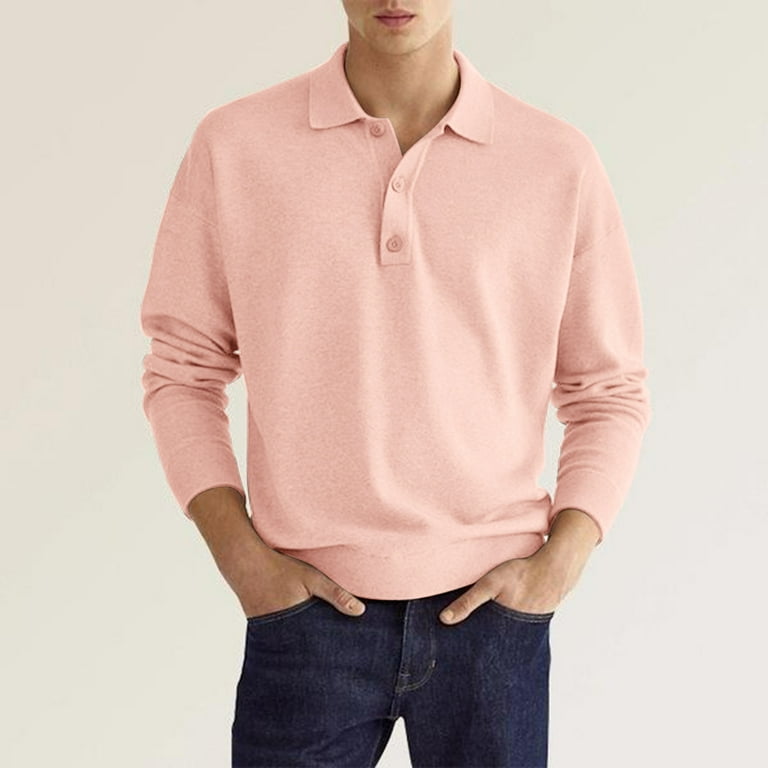 Men's pink long clearance sleeve polo shirt