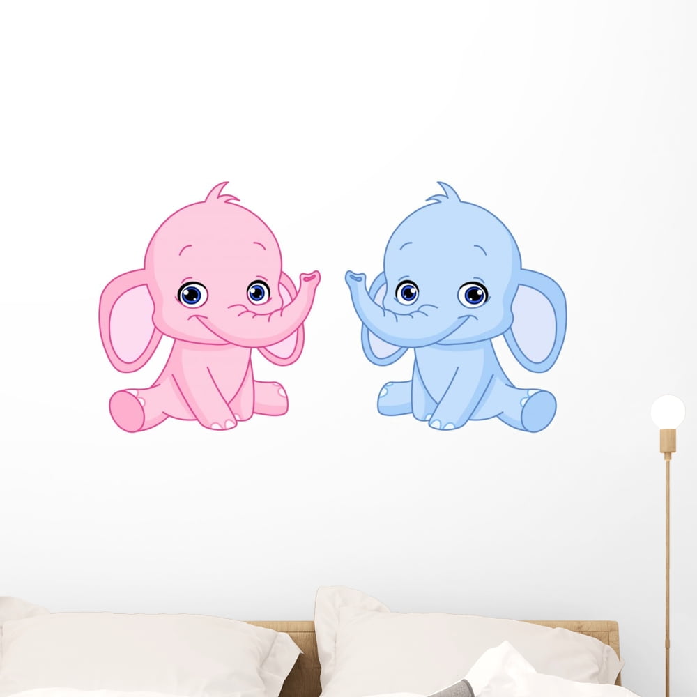 Baby Elephants Wall Decal Mural by Wallmonkeys Vinyl Peel and Stick Graphic for Girls (36 in W x