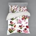 thumbnail image 2 of Floral Duvet Cover Set, Realistic Flowers Flourishing Tulips Cosmos and Lilies Pattern Blossoming Artwork, Bedding Set with Shams and Fitted Sheet, 3 Sizes, by Ambesonne, 2 of 3