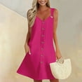thumbnail image 5 of Faux Leather Dress, Tank Casual V Neck Sleeveless Button Down Beach Dress With Pockets Prom Womens Casual Dresses Mother Of Bride Dresses For Wedding Women Dresses Cocktail (3XL, Hot Pink) ZMTing, 5 of 5