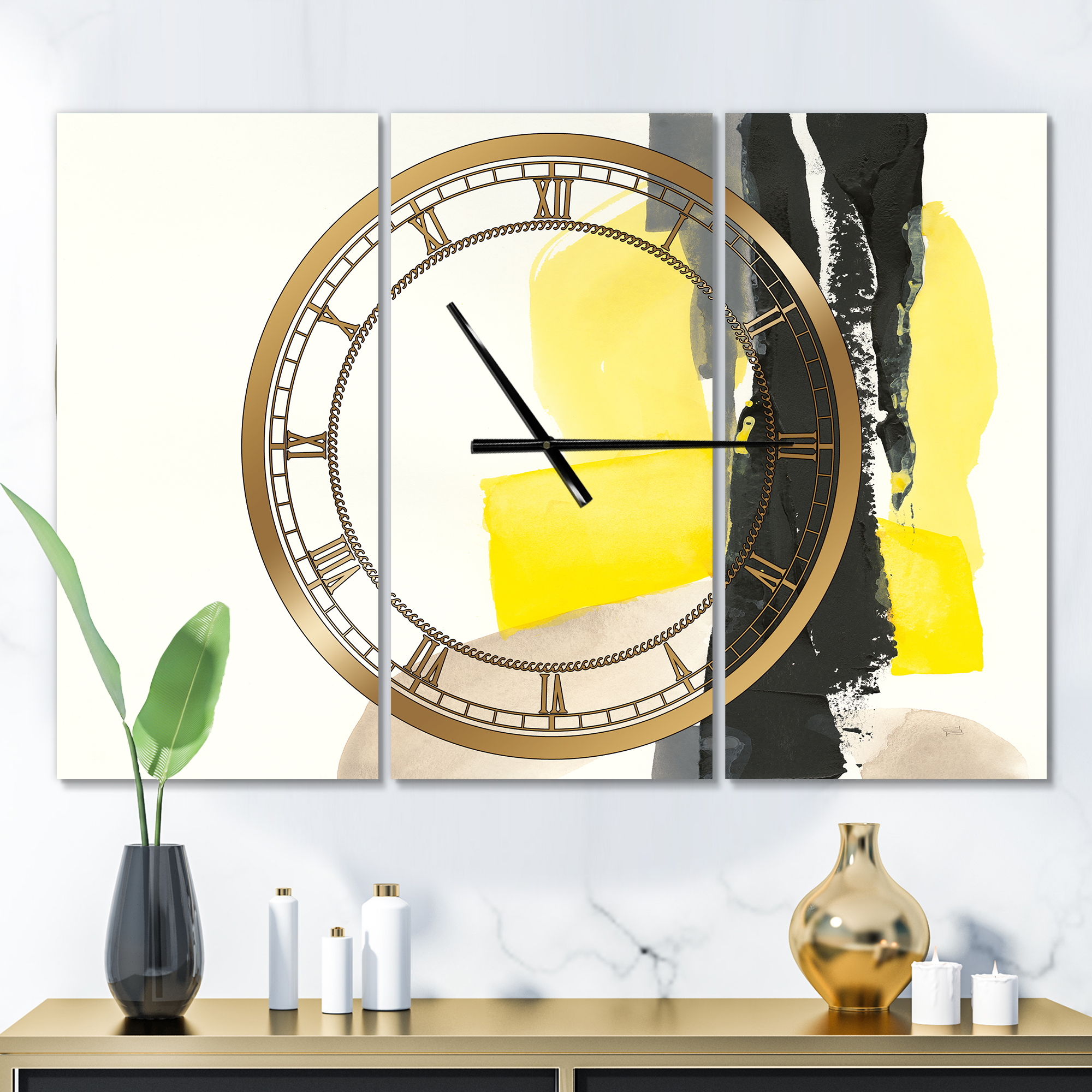 Designart 'Glam Black and Yellow III' Modern wall clock