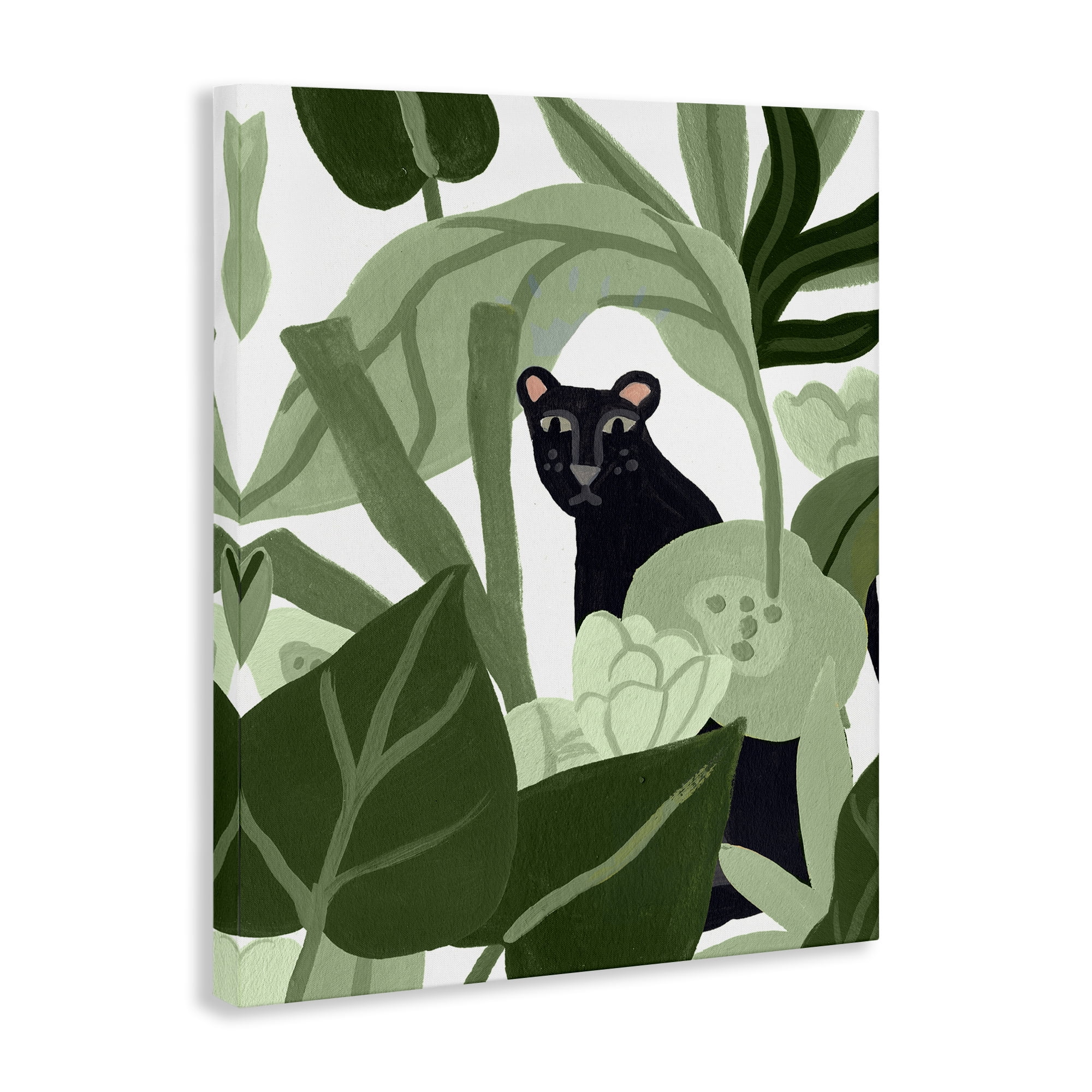 Stupell Industries Panther Peeking from Leaves Plants & Flowers Painting Wrapped Canvas Art Print Wall Art, 24 x 30