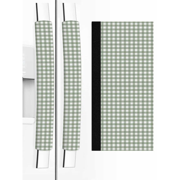 Sage Green Buffalo Plaid Refrigerator Door Handle Covers Set of 2, Farmhouse Green White Checkered Kitchen Fridge Microwave Oven Dishwasher Stove Cabinet Handle Protectors, Washable Appliance Decor