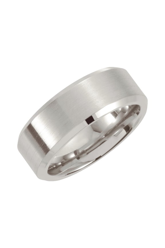 Stainless Steel Wedding Ring Band 07.00 mm Satin And Polished Beveled Wedding Ring Band Size 11