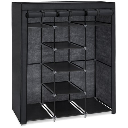 Best Choice Products 9-Shelf Portable Fabric Closet Wardrobe Storage Organizer w/ Cover and Adjustable Rods,