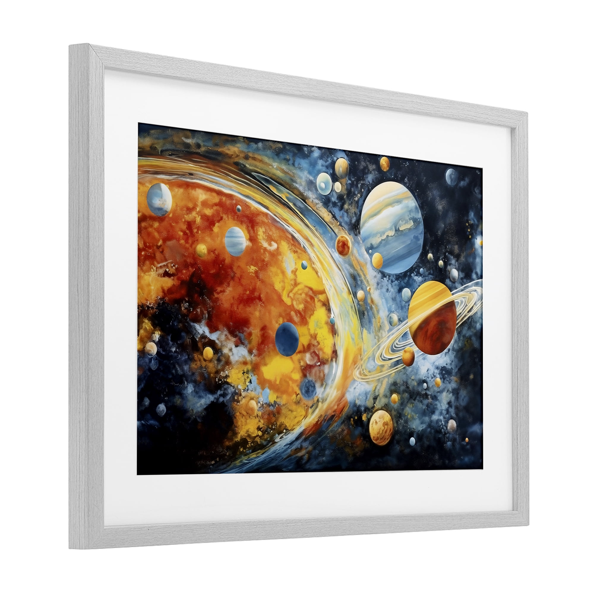 Stupell Industries Space Whirl Planets Gray Framed Print Under Glass, design by Ray Powers