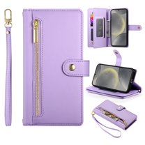 Allytechgroup Wallet Case for Samsung Galaxy S24 Plus, 9 Cards Holder   Zipper Pocket   Hand Wrist Shockproof Stand Flip Cover RFID Blocking Phone Case for Women Men, Purple