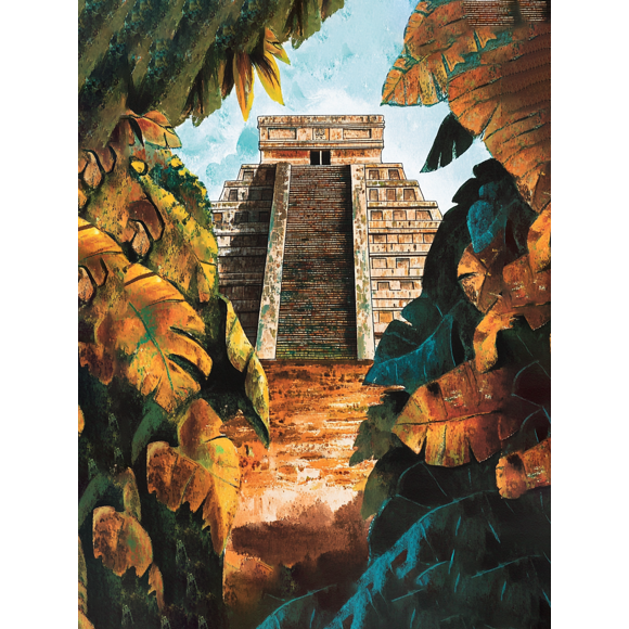 Jungle Mayan Pyramid Canvas Art Print,Suitable for Living Room, Bedroom, Office, Study, Hotel Decoration