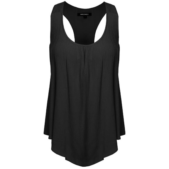 FashionOutfit Women's Chiffon Racer back Drapey Scoop Neck Tank Top