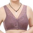 thumbnail image 4 of Fsqjgq Sports Bras for Women Plus Size Front Closure Adjustable Straps Seamless Padded Push Up Wireless Bras Floral Lace Comfort Bra Crop Tops Purple Size 44, 4 of 8