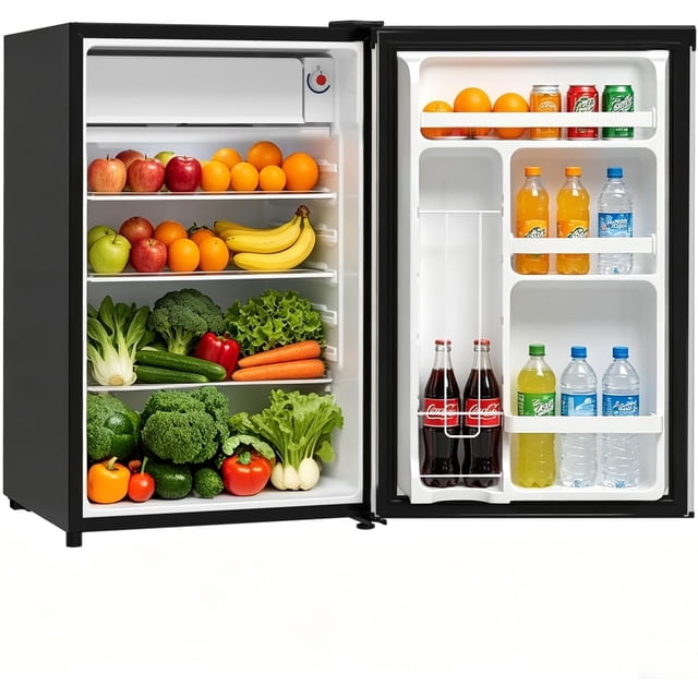 Mini-frigo de 4,5 Pi3 avec Congélateur, Faible Bruit 38 dB, Réfrigérateur Compact à Porte Réversible avec Thermostat Réglable, Écoénergétique pour Chambre, Bureau, Dortoir, Noir/argent/blanc