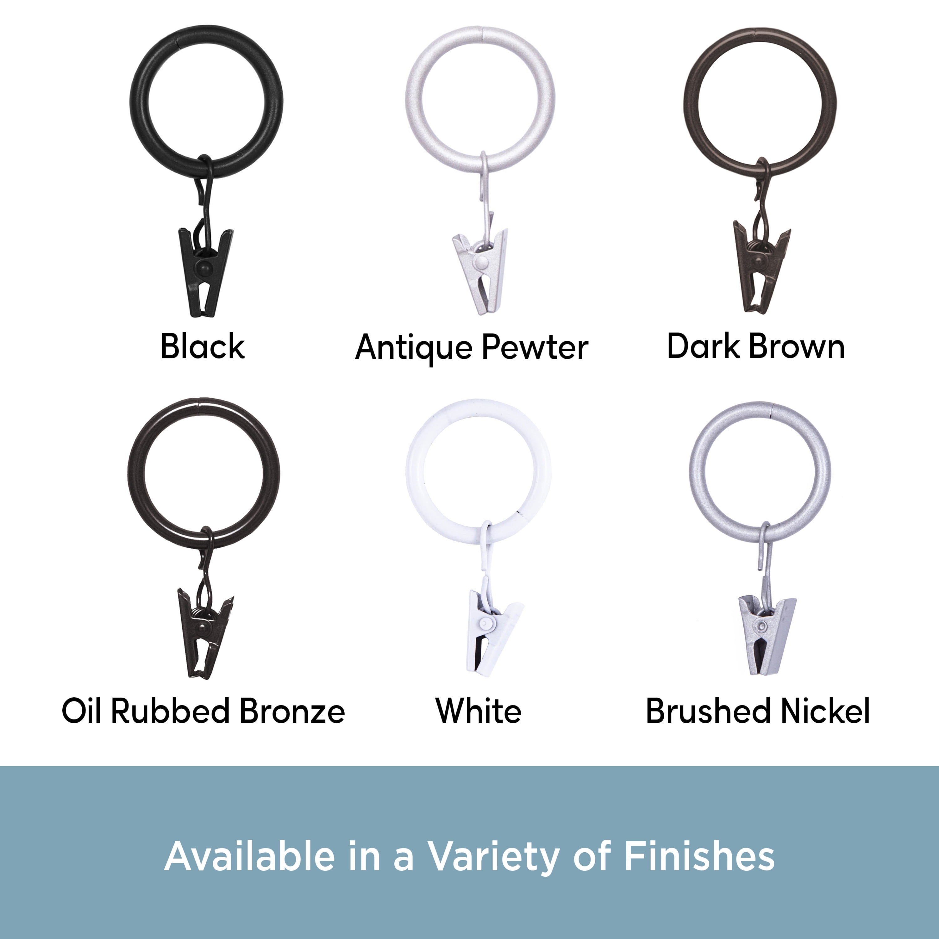 Kenney Clip Rings for 5/8" to 3/4" Diameter Curtain Rods, Brushed Nickel, Set of 14