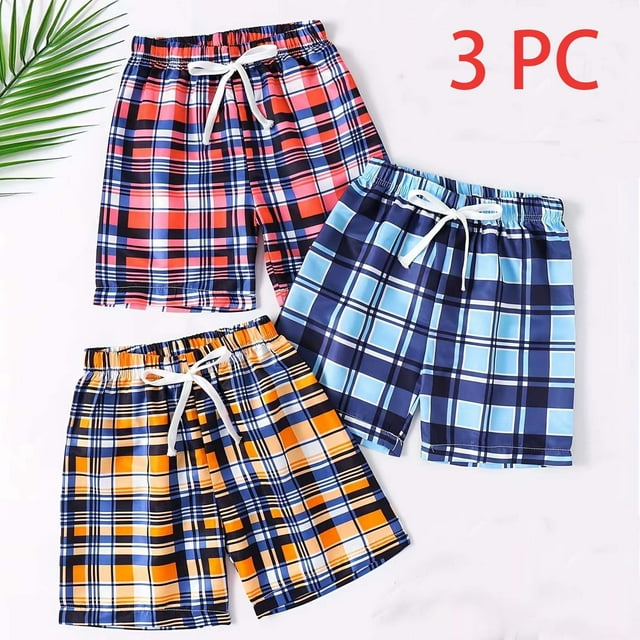 Ceisia Kids' Plaid Print Casual Shorts 3-Piece Set for Summer Beach & Play Multicolor 5 Years Gifts