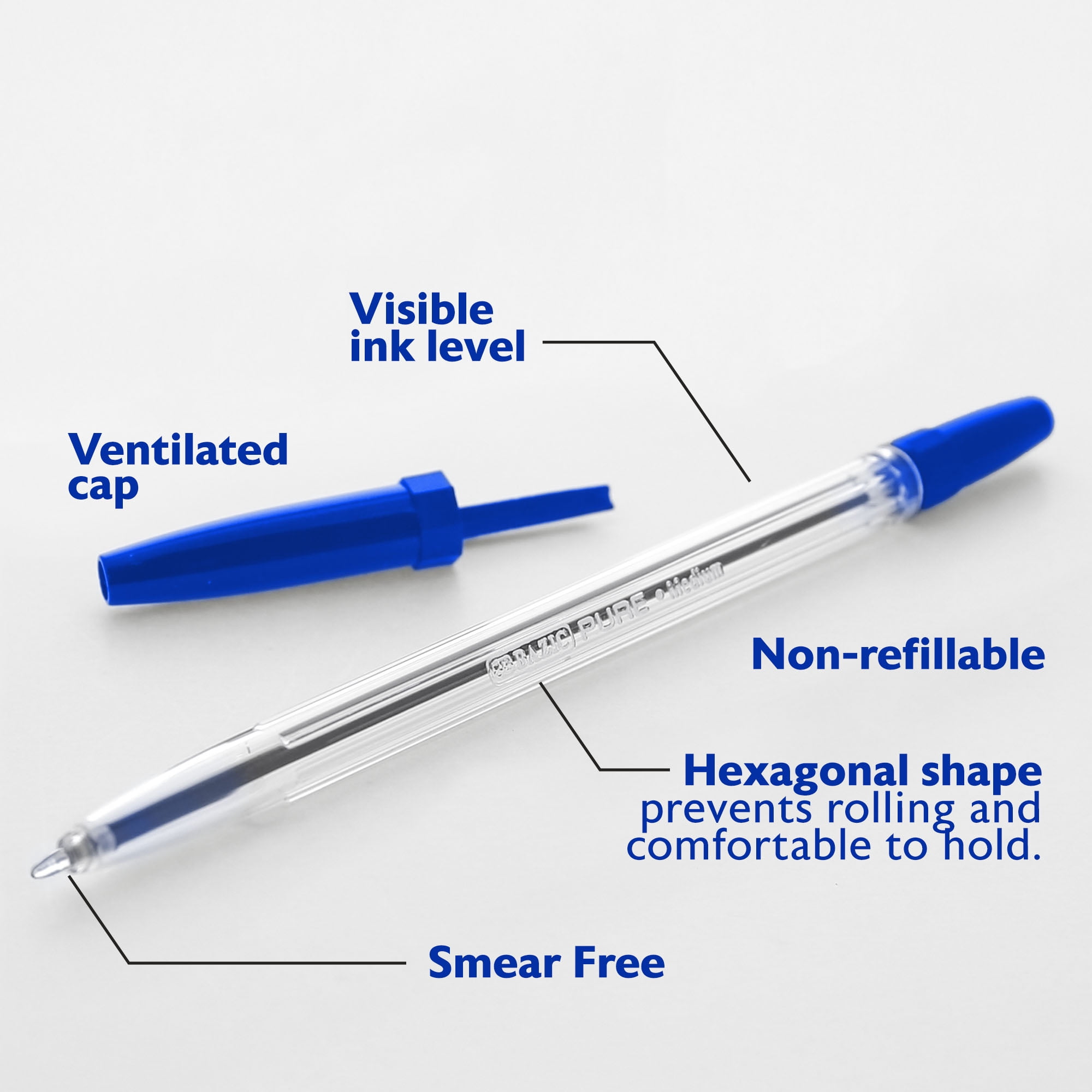 BAZIC Ballpoint Pen Pure Blue Color Stick Pens, 1.0 mm, (12/Pack), 24-Pack