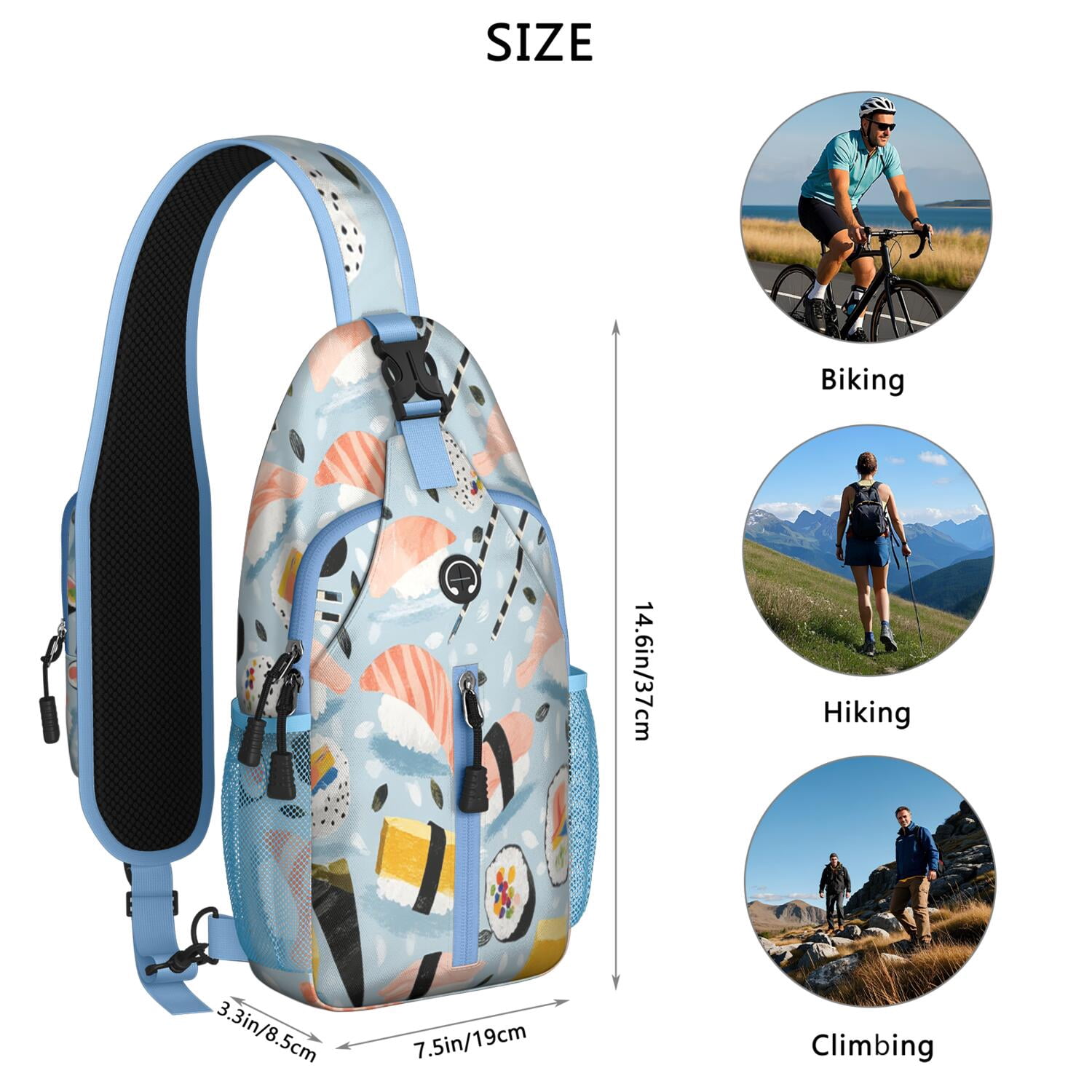 Crossbody Sling Bag Sushi Travel Sling Bag Travel Bag Hiking Bag for Men Women