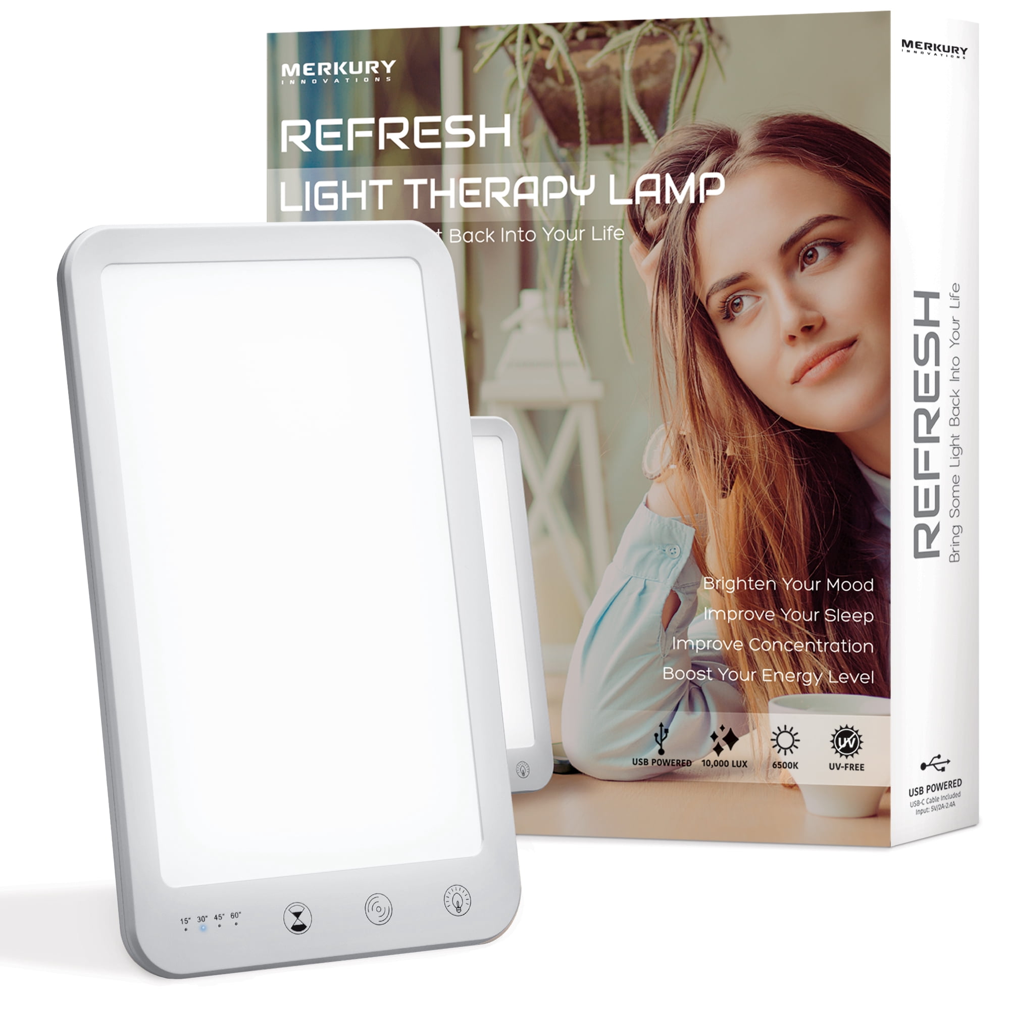Merkury Innovations Refresh Light Therapy Lamp - Improve Sleep - Boost Mood - Increase Energy - Enhance Focus - 100% UV Free - Balance Your Circadian Rhythm