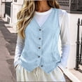 thumbnail image 3 of TGSLY Fall Denim Vest for Women Lightweight V Neck Button Down Jean Jacket Relaxed Casual Solid Color Sleeveless Layering Waistcoat XXL, 3 of 8