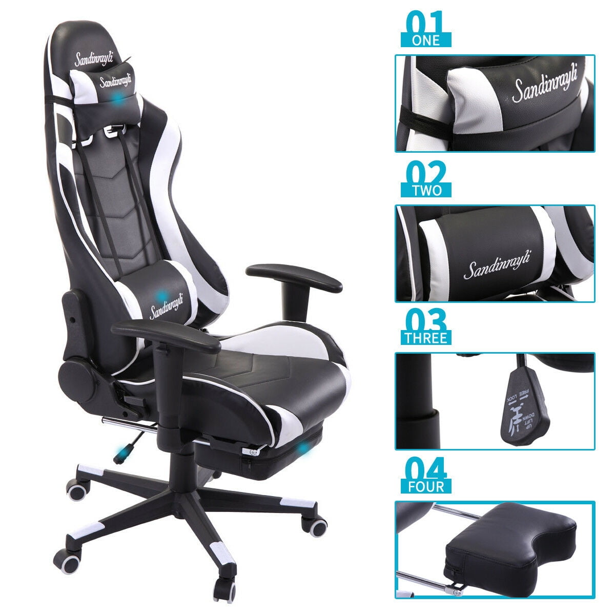Kepooman High-Back Swivel Gaming Chair, Reclining Ergonomic Computer Chair with Lumbar Support - Black & White Kepooman High-Back Swivel Gaming Chair, Reclining Ergonomic Computer Chair with Lumbar Support - Black & White