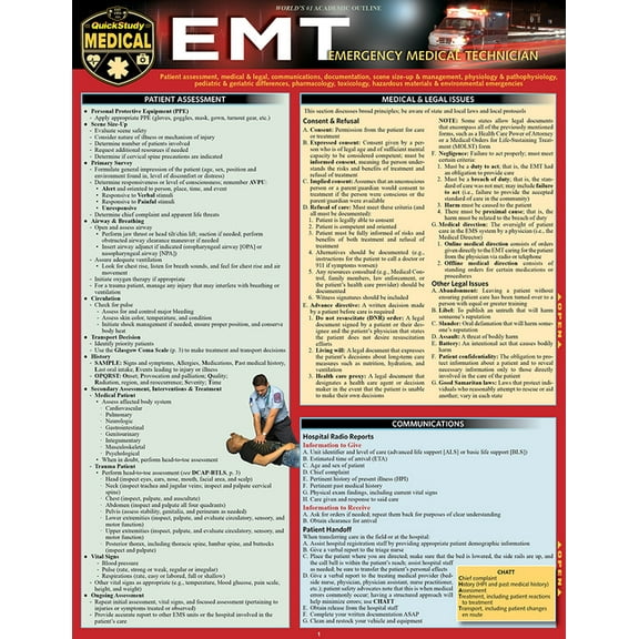 Emt- Emergency Medical Technician: A Quickstudy Laminated Reference Guide, (Paperback)