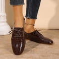 thumbnail image 2 of Oxford Shoes for Women Vintage Pattern Leather Lace up Business Work Dress Shoes Trendy Solid Color Flat Shoes Brown Size 8.5, 2 of 7