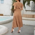 thumbnail image 4 of Ruyang Boho Maxi Dress Women's Summer Dresses Polka Dot Long Dress V Neck Flowing Short Sleeved Solid Color Lace Up A Line Dress, 4 of 5