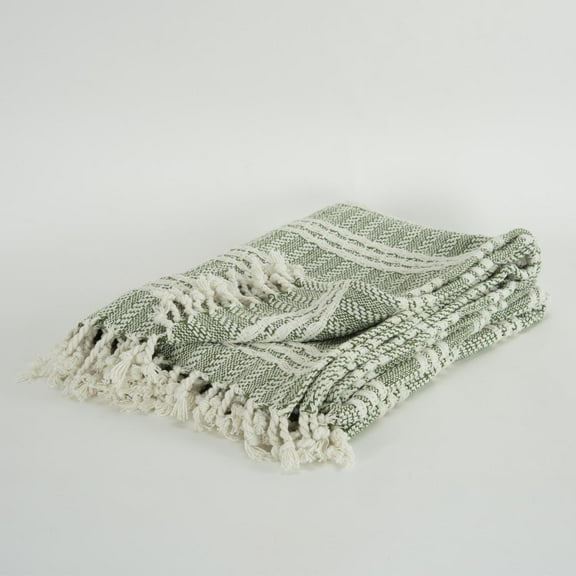 Rizzy Home  Hand-made Modern Striped Throw Blanket Green/Natural