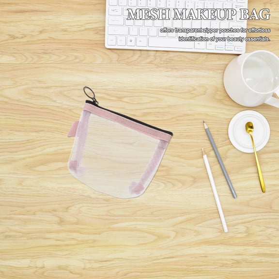OUNONA 5-Pack Transparent Mesh Cosmetic Bags Portable Makeup Organizer Compact Travel Storage Pouches for Toiletries