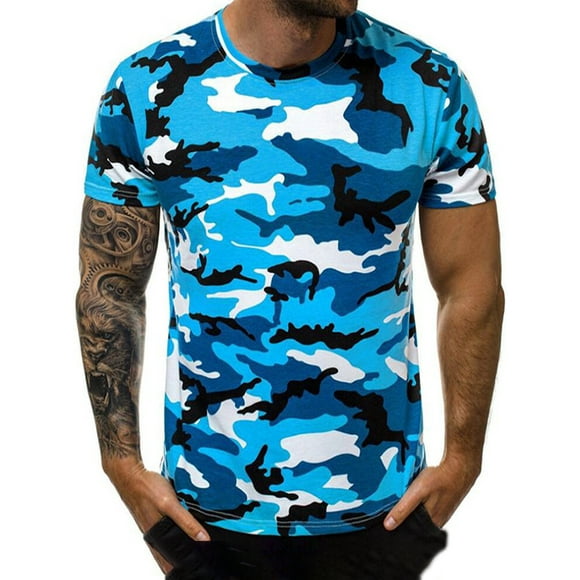 CVLIFE Mens Casual Camo Short Sleeve T-shirts Crewneck Camouflage Print Tops Tee Shirts Round Neck Slim Fit Pullover