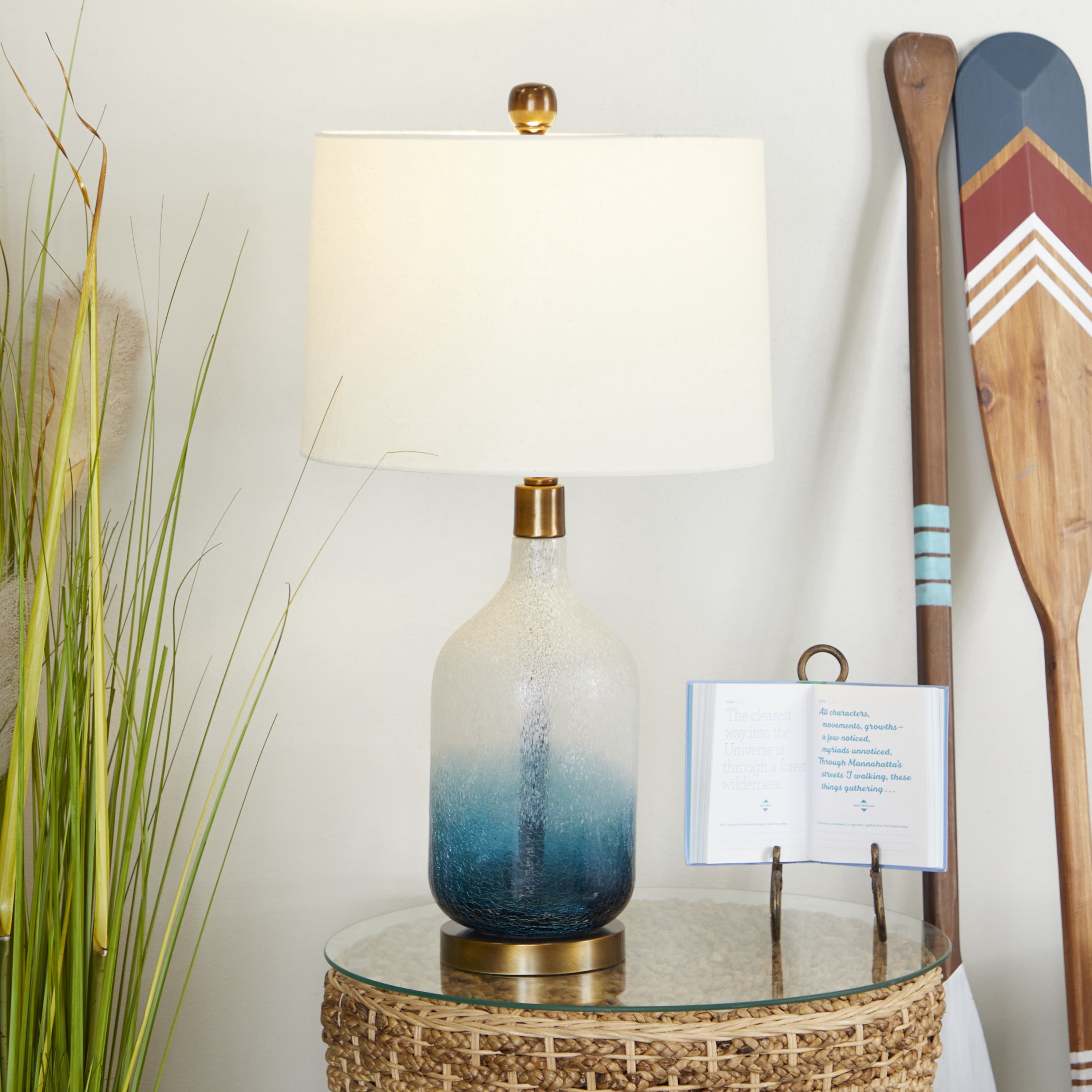 DecMode 28" Ombre Blue Table Lamp with Cream Linen Shade (2 Count)