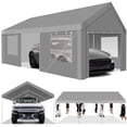thumbnail image 3 of HOTEEL Carport 12x19 ft Heavy Duty Car Canopy with Roll-up Windows Portable Garage with Removable Sidewalls & Door, Outdoor Canopy Carport Portable Car Tent Garage Car Canopy with Steel Frame, Gray, 3 of 14