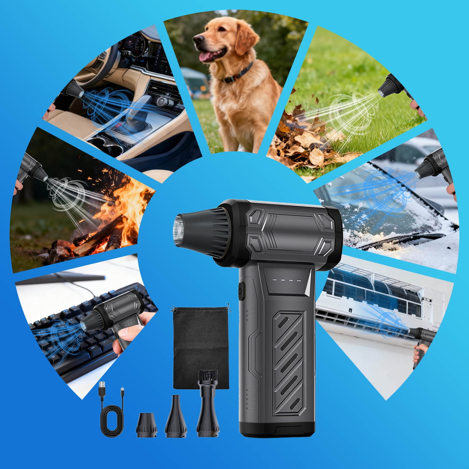 Rechargeable Compressed Air Duster - 130000RPM Cordless Electric Air Blower with 3 Speed Settings for Computer, Car & Home Cleaning