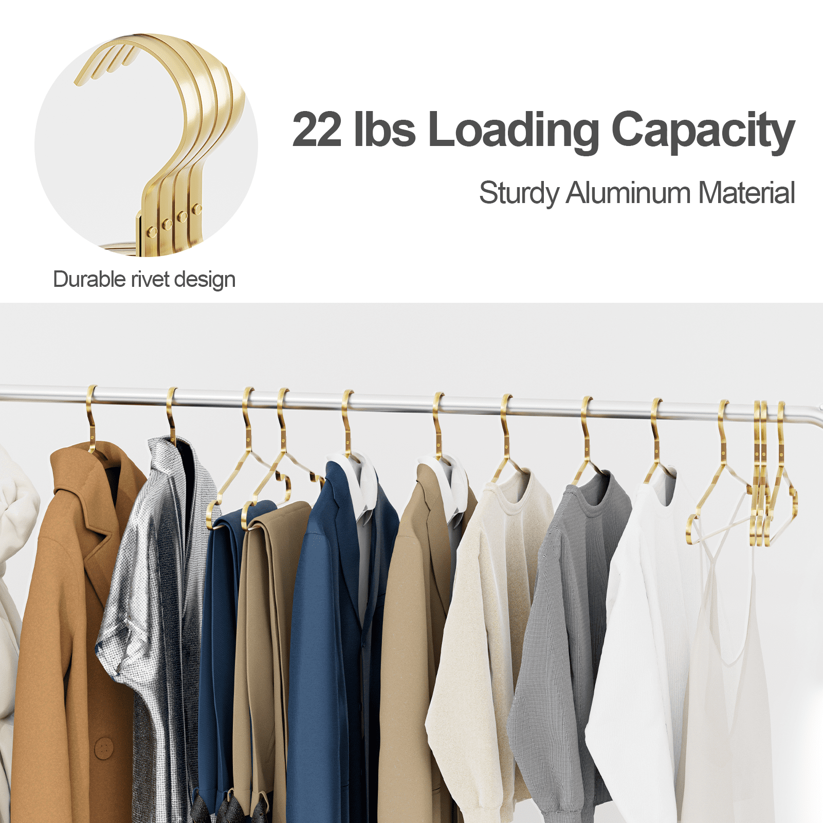 Ueakpic Aluminum Wide Coat Hangers,Durable Metal Hanger for Heavy Clothing,Gold Matte, 20 Pack