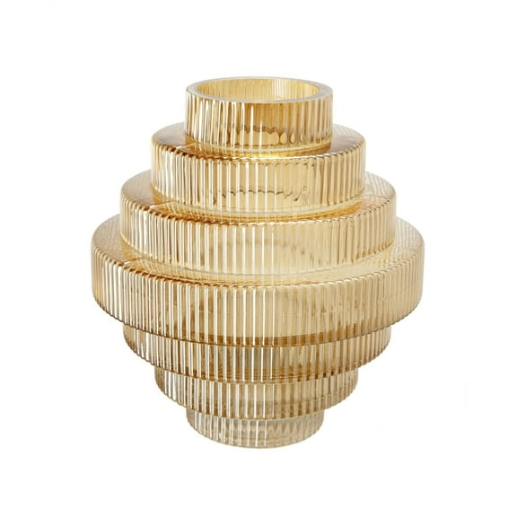 Benjara BM284989 10 in. Rae Glass Vase with Geometric Round, Amber Yellow & Clear Finish