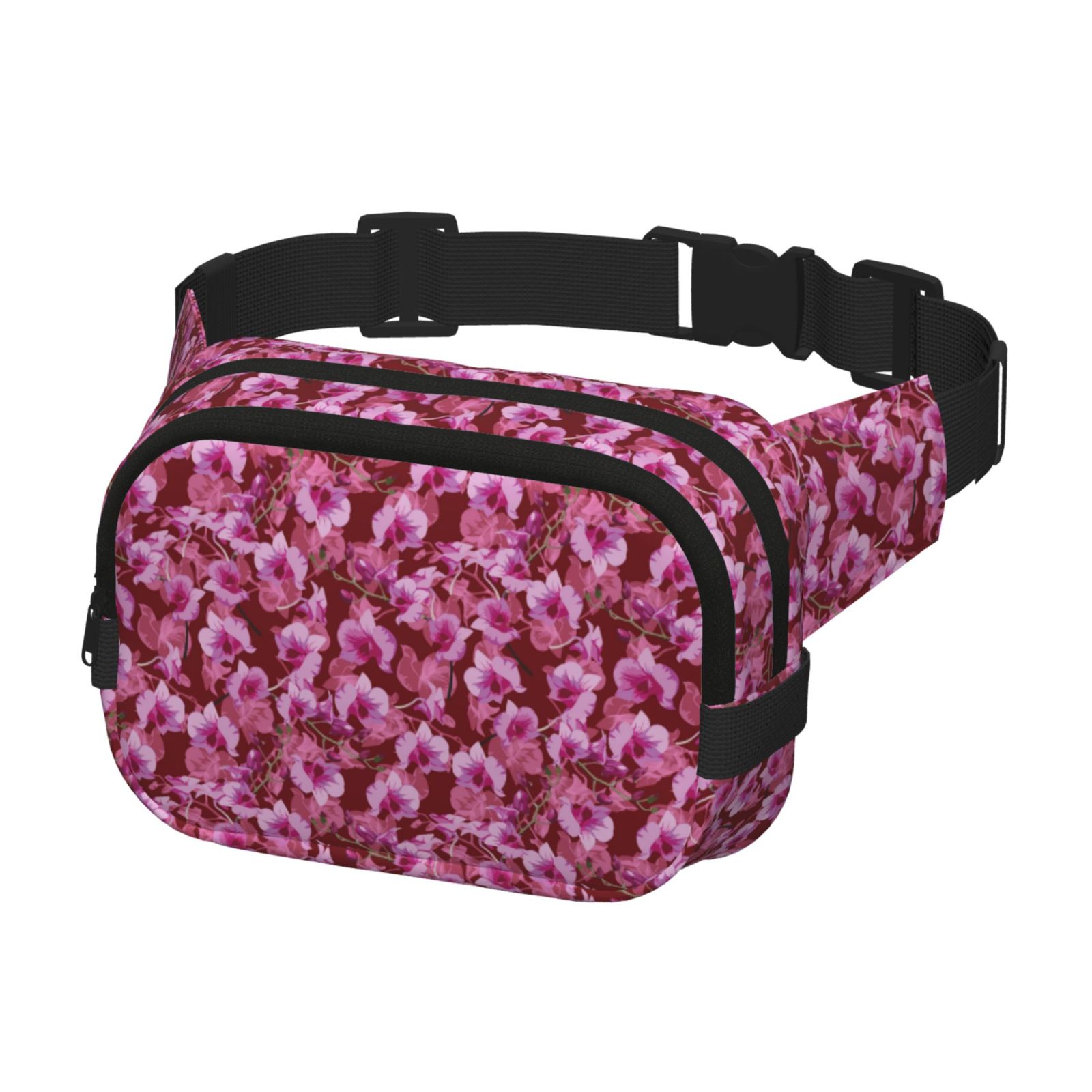 Picia Orchids Flowers Print Square Double-Layer Waist Bag Mini Adjustable Waist Belt Bag Exercise Running Travel Hiking