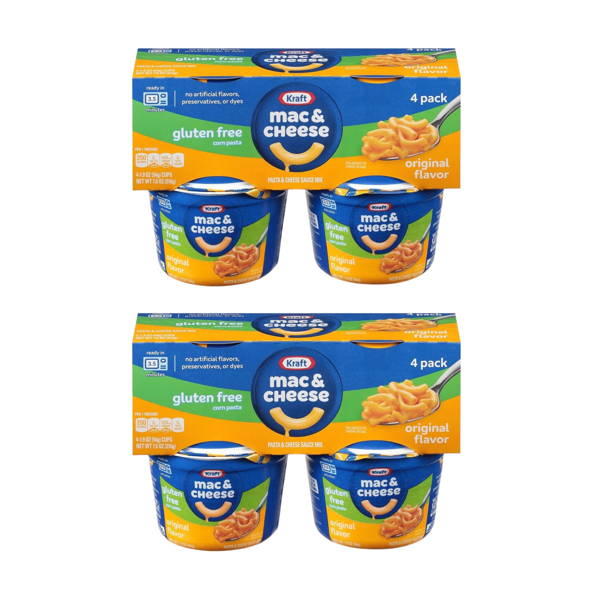 ( 2 Pack ) Kraft 4 Pack Gluten Free Original Flavor Macaroni & Cheese Dinner 8 - 1.9 Oz Cups
