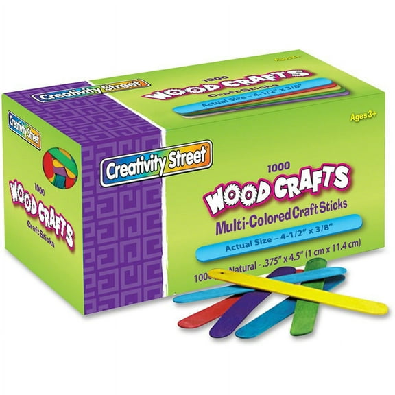 Creativity Street Bright Hues Wood Craft Sticks - Craft - 4.50"Height x 0.37"Width x 8"Length - 1 / Box - Assorted, Blue, Green, Yellow | Bundle of 5 Boxes