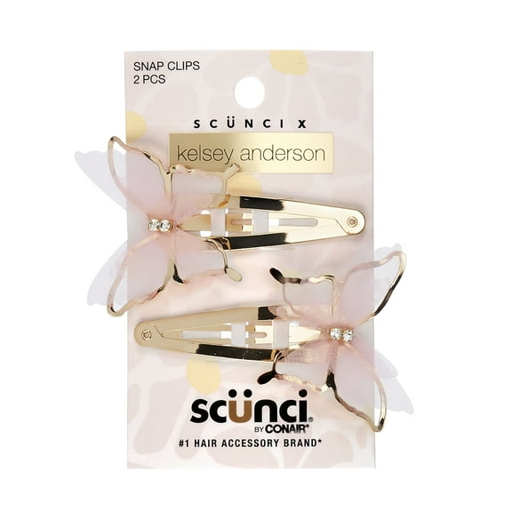 Scunci x Kelsey Anderson Butterfly Snap Clips, Pink, 2 count