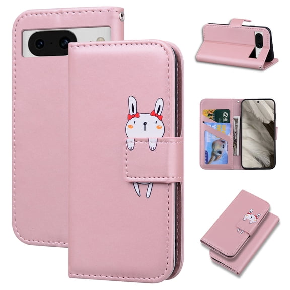 SaniMore for Google Pixel 7 Case, PU Leather Flip Folio Cover with Stand, Card Slots, [Lovely Pet Magnetic Clasp] Full Protetcion Shockproof TPU Wallet Shell for Google Pixel 7(6.3" 2022), Rosegold